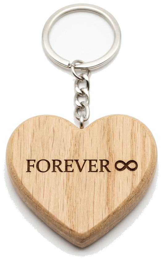 Heart Natural Oak Wood Laser Engraved Keychain - FOREVER
