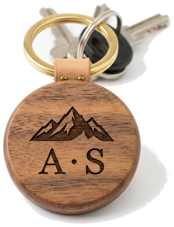 Circle Walnut Wood Laser Engraved Keychain - A · S