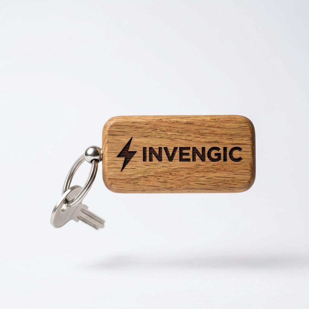 Rectangle Oak Wood Text Laser Engraved Keychain - INVENGIC